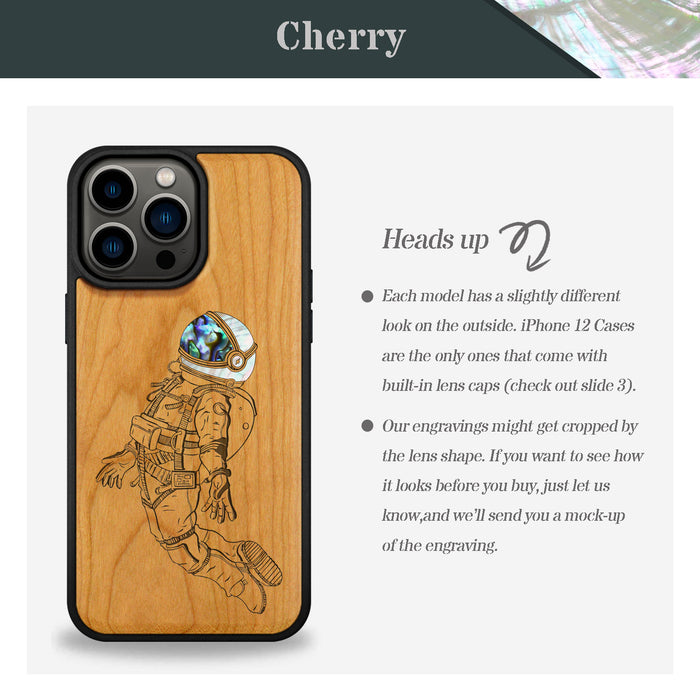 The Floating Astronaut, Hand-Inlaid Wood & Mother of Pearl Case - Artisanal Cover for Apple iPhone