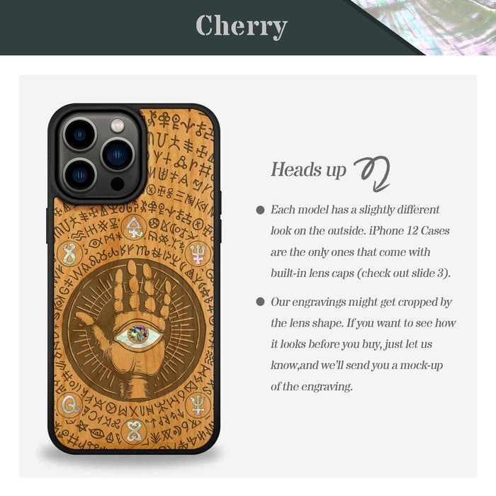 All-Seeing Hand, Hand-Inlaid Wood & Mother of Pearl Case - Artisanal Cover for Apple iPhone