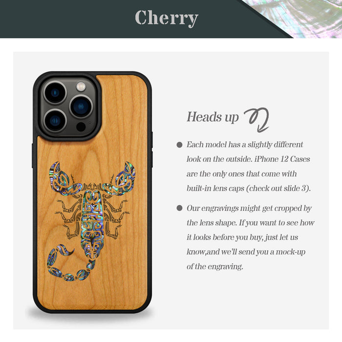 The Tribal Scorpion, Hand-Inlaid Wood & Mother of Pearl Case - Artisanal Cover for Apple iPhone