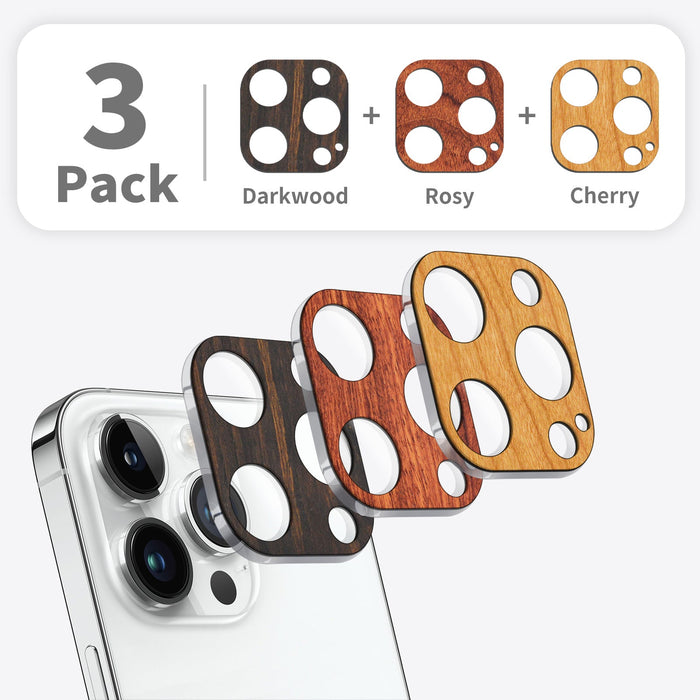 Hand-Inlaid Wooden Camera Lens Protector for Apple iPhone