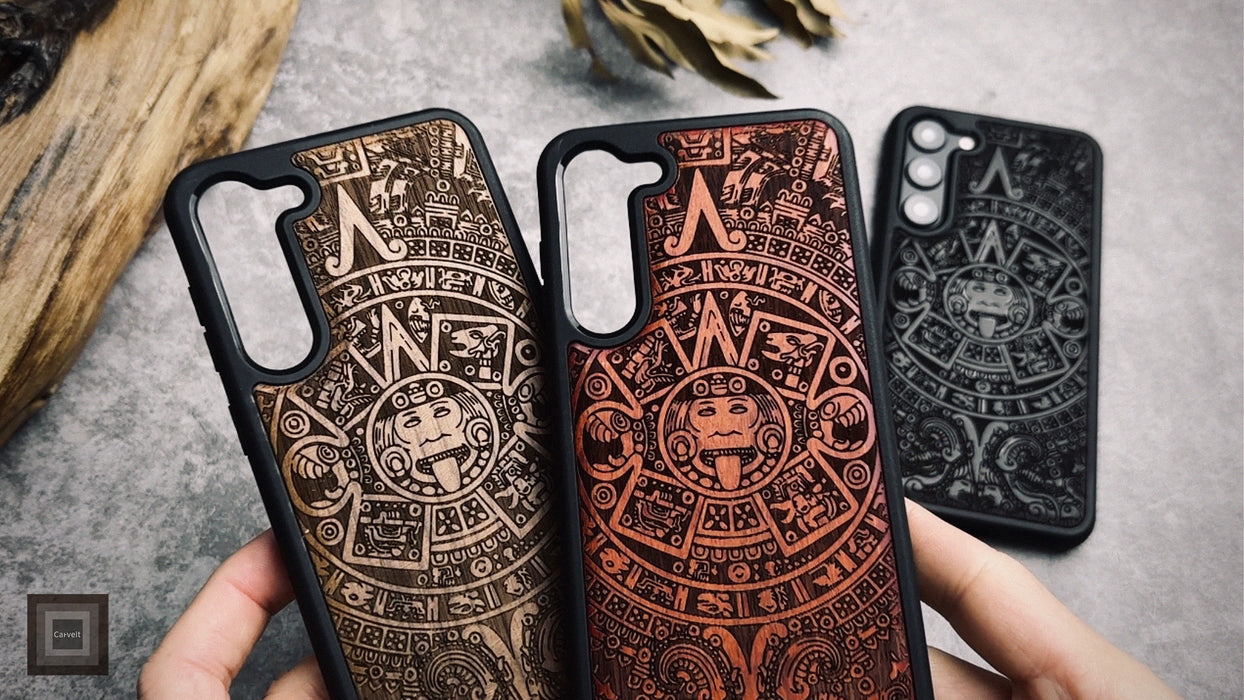 The Maya Calendar, Classic Engraved Wood & TPU Case - Artisanal Cover for Samsung Galaxy