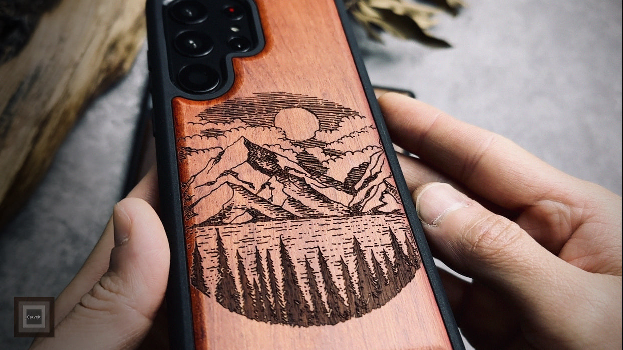 A Captivating Landscape Painting, Classic Engraved Wood & TPU Case - Artisanal Cover for Samsung Galaxy