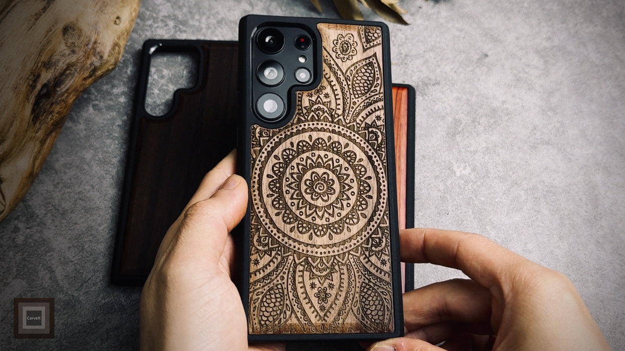 The Indian Floral Mandala, Classic Engraved Wood & TPU Case - Artisanal Cover for Samsung Galaxy