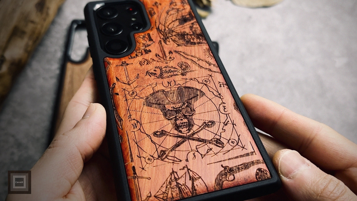 The Pirate's Legacy, Classic Engraved Wood & TPU Case - Artisanal Cover for Samsung Galaxy