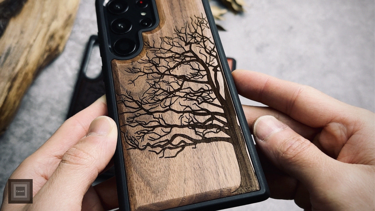 The Bare Tree, Classic Engraved Wood & TPU Case - Artisanal Cover for Samsung Galaxy