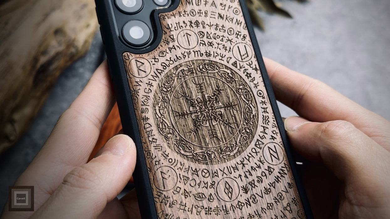 The Shield of Dragons and Awe, Classic Engraved Wood & TPU Case - Artisanal Cover for Samsung Galaxy