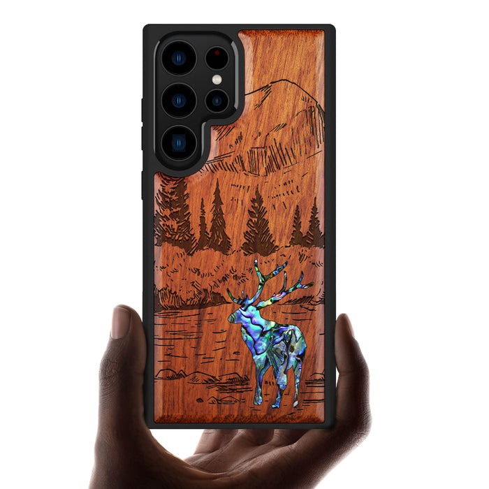 An Enthralling Natural Landscape Illustration, Hand-Inlaid Wood & Mother of Pearl Case - Artisanal Cover for Samsung Galaxy