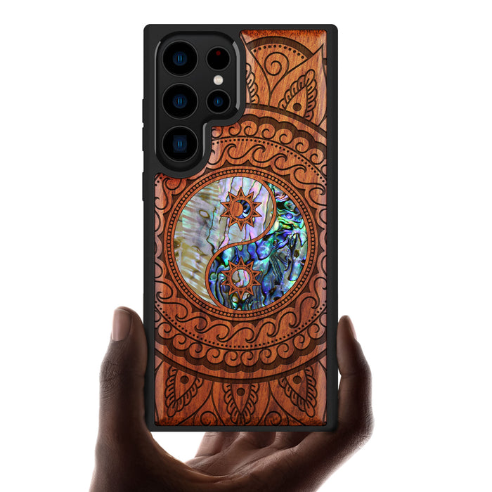 The Yin Yang Paisley, Hand-Inlaid Wood & Mother of Pearl Case - Artisanal Cover for Samsung Galaxy