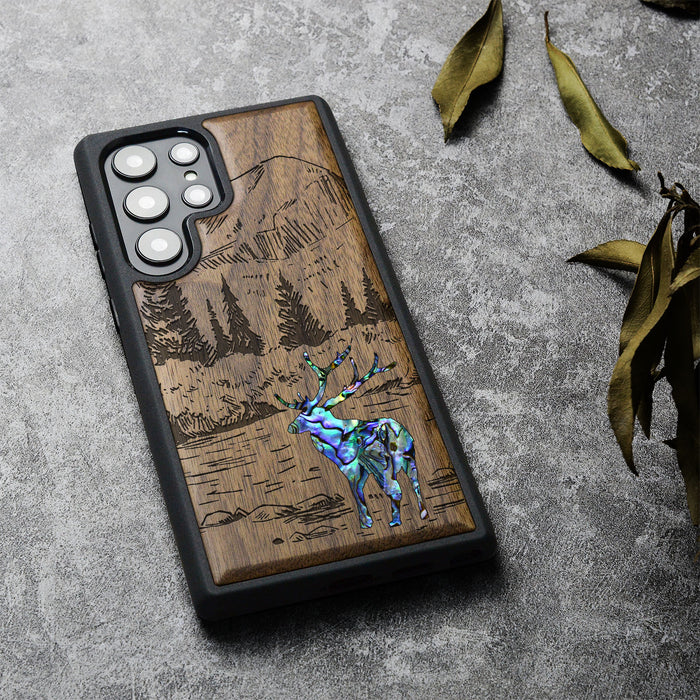 An Enthralling Natural Landscape Illustration, Hand-Inlaid Wood & Mother of Pearl Case - Artisanal Cover for Samsung Galaxy