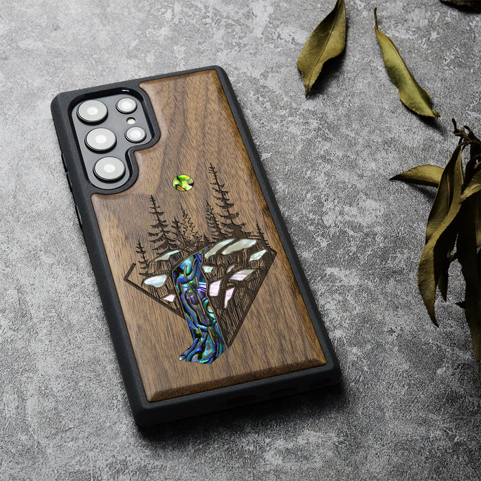 The Floating Forest and Waterfall, Hand-Inlaid Wood & Mother of Pearl Case - Artisanal Cover for Samsung Galaxy