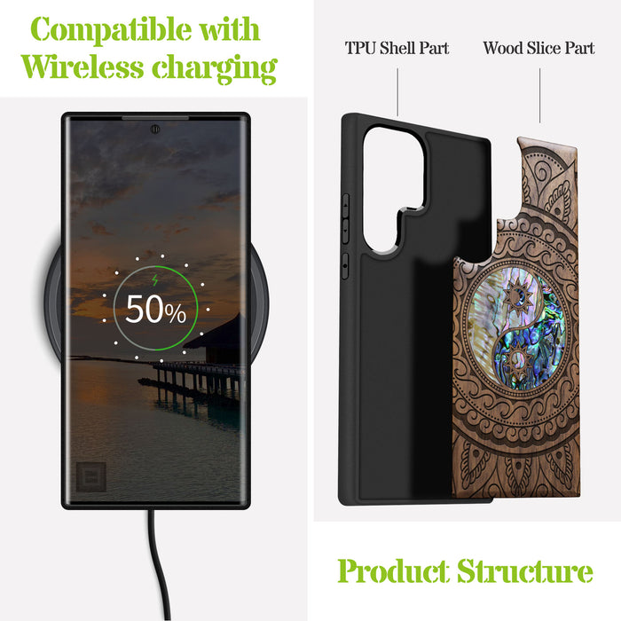 The Yin Yang Paisley, Hand-Inlaid Wood & Mother of Pearl Case - Artisanal Cover for Samsung Galaxy