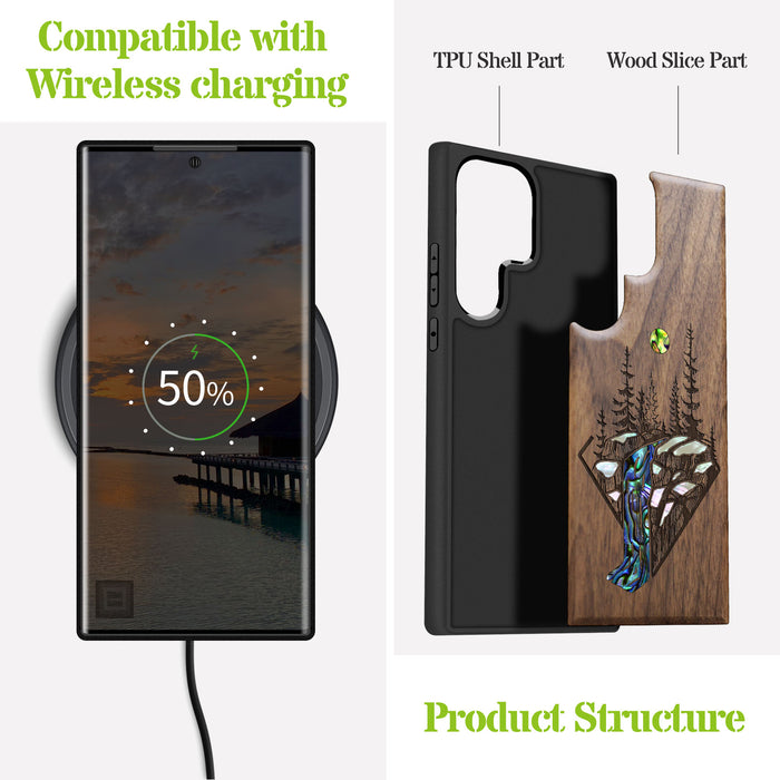 The Floating Forest and Waterfall, Hand-Inlaid Wood & Mother of Pearl Case - Artisanal Cover for Samsung Galaxy