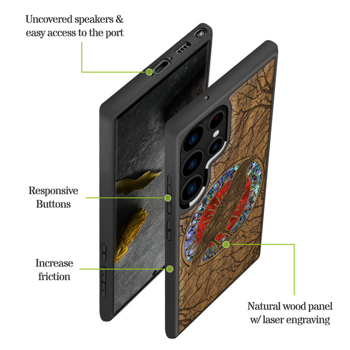 The Haloed Crow, Hand-Inlaid Wood & Mother of Pearl Case - Artisanal Cover for Samsung Galaxy