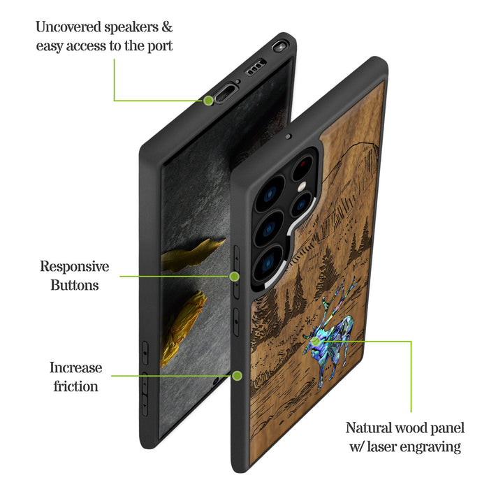 An Enthralling Natural Landscape Illustration, Hand-Inlaid Wood & Mother of Pearl Case - Artisanal Cover for Samsung Galaxy