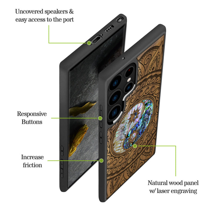 The Yin Yang Paisley, Hand-Inlaid Wood & Mother of Pearl Case - Artisanal Cover for Samsung Galaxy