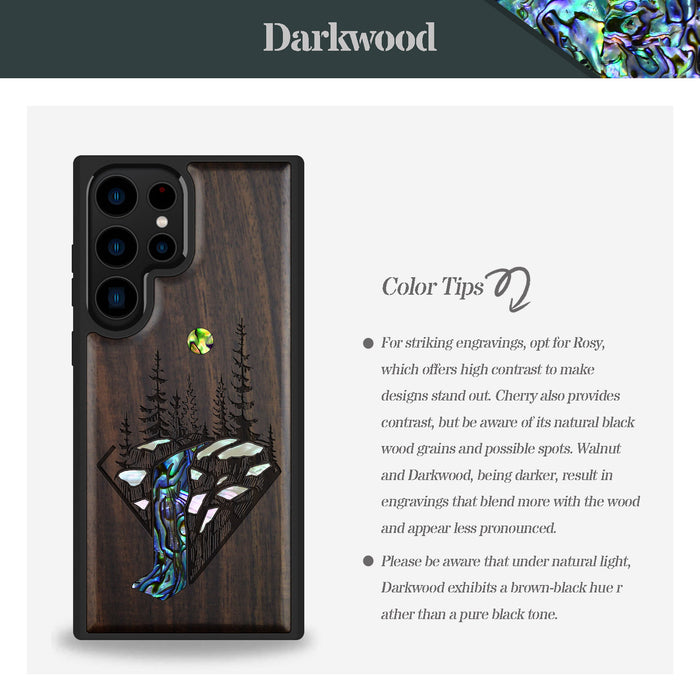 The Floating Forest and Waterfall, Hand-Inlaid Wood & Mother of Pearl Case - Artisanal Cover for Samsung Galaxy