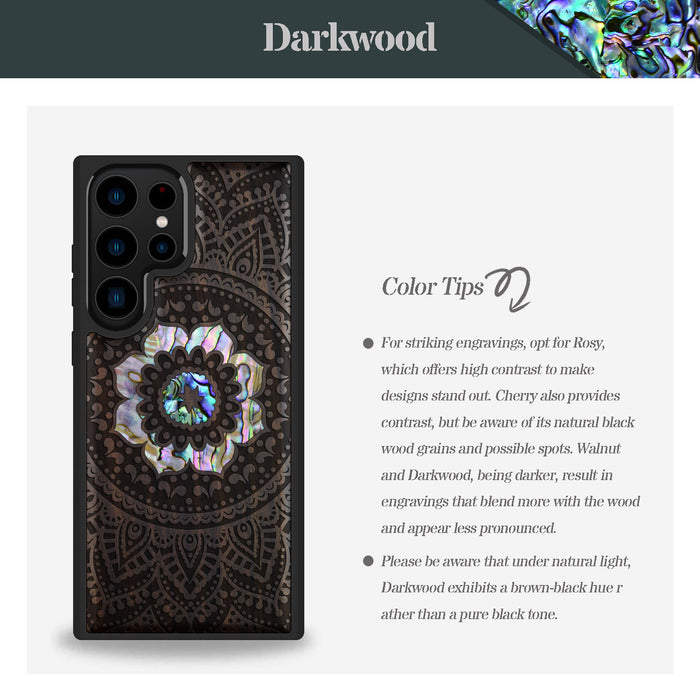 The Indian Floral Mandala, Hand-Inlaid Wood & Mother of Pearl Case - Artisanal Cover for Samsung Galaxy