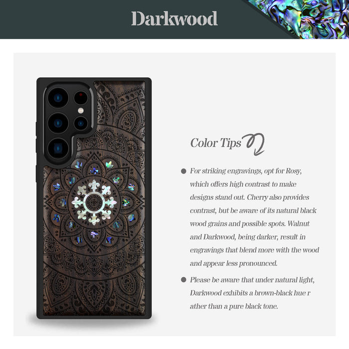 Mandala Floral, Hand-Inlaid Wood & Mother of Pearl Case - Artisanal Cover for Samsung Galaxy