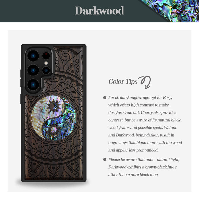 The Yin Yang Paisley, Hand-Inlaid Wood & Mother of Pearl Case - Artisanal Cover for Samsung Galaxy