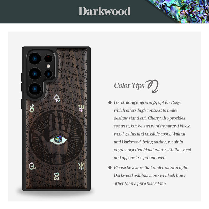 All-Seeing Hand, Hand-Inlaid Wood & Mother of Pearl Case - Artisanal Cover for Samsung Galaxy