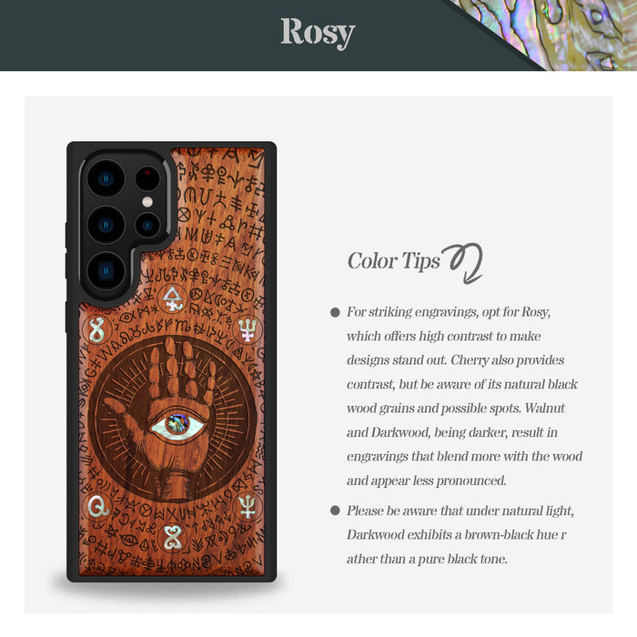 All-Seeing Hand, Hand-Inlaid Wood & Mother of Pearl Case - Artisanal Cover for Samsung Galaxy