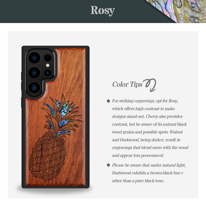 The Pineapple Fruit Design, Hand-Inlaid Wood & Mother of Pearl Case - Artisanal Cover for Samsung Galaxy