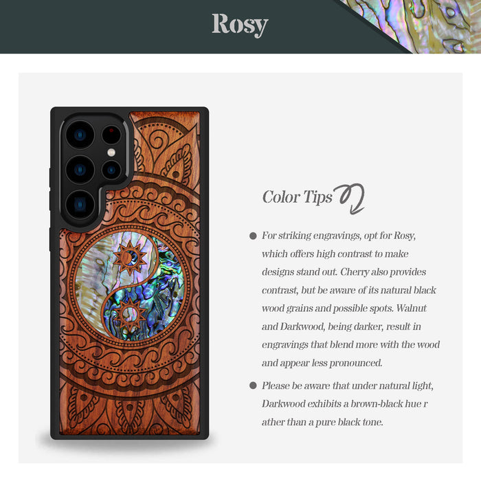 The Yin Yang Paisley, Hand-Inlaid Wood & Mother of Pearl Case - Artisanal Cover for Samsung Galaxy