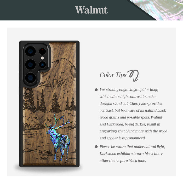 An Enthralling Natural Landscape Illustration, Hand-Inlaid Wood & Mother of Pearl Case - Artisanal Cover for Samsung Galaxy