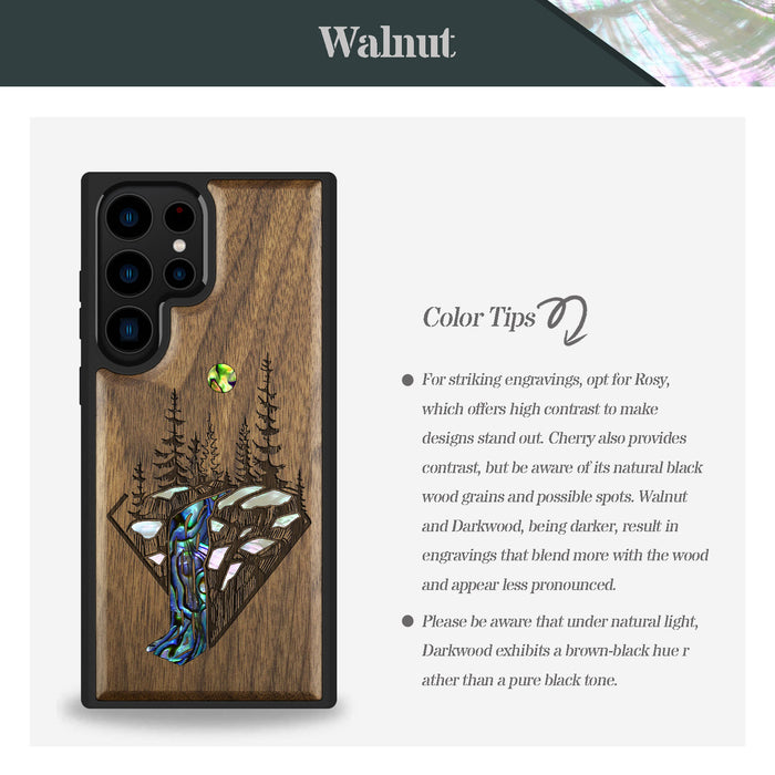 The Floating Forest and Waterfall, Hand-Inlaid Wood & Mother of Pearl Case - Artisanal Cover for Samsung Galaxy