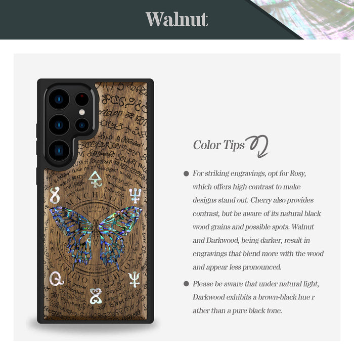 Papilio machaon, Hand-Inlaid Wood & Mother of Pearl Case - Artisanal Cover for Samsung Galaxy