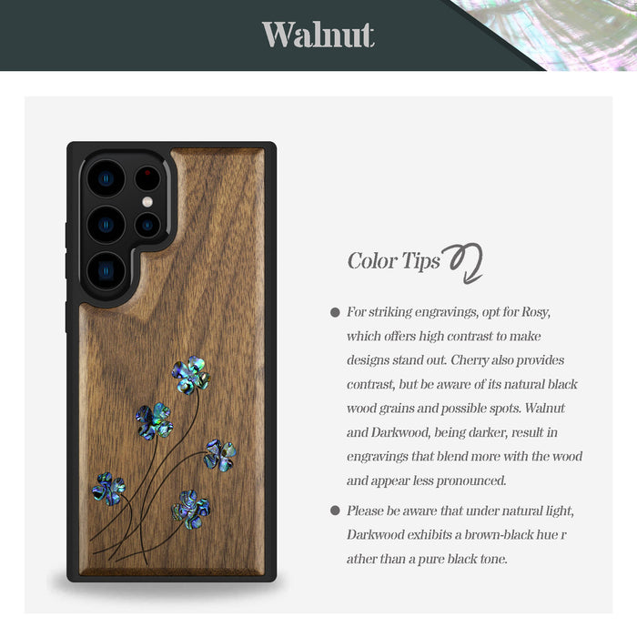 Four Leaf Clover, Hand-Inlaid Wood & Mother of Pearl Case - Artisanal Cover for Samsung Galaxy