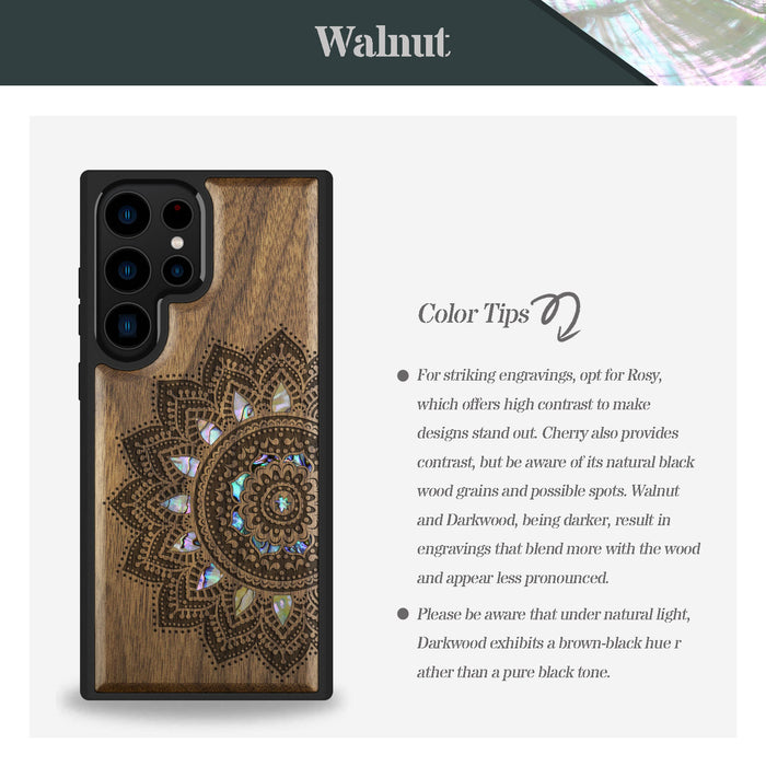 The Half Mandala Lace Art, Hand-Inlaid Wood & Mother of Pearl Case - Artisanal Cover for Samsung Galaxy