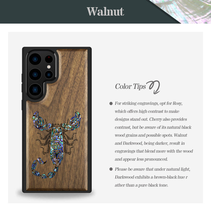 The Tribal Scorpion, Hand-Inlaid Wood & Mother of Pearl Case - Artisanal Cover for Samsung Galaxy