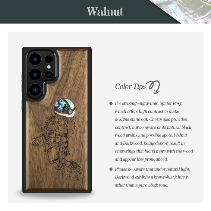 The Floating Astronaut, Hand-Inlaid Wood & Mother of Pearl Case - Artisanal Cover for Samsung Galaxy