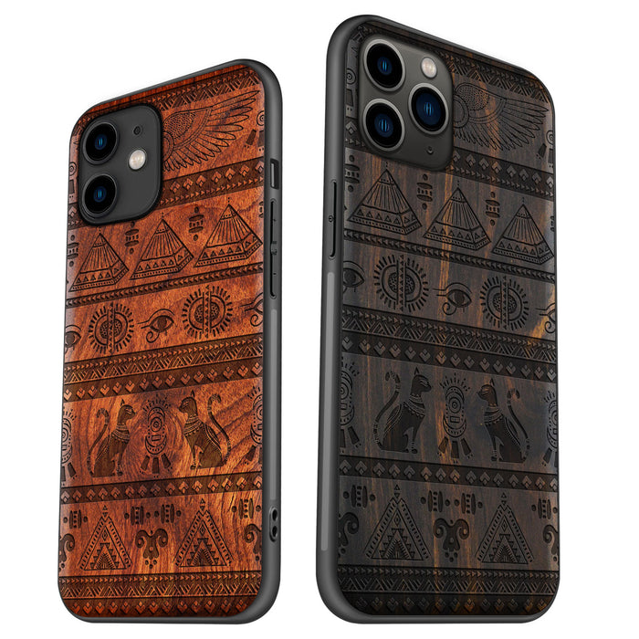 The Symbols of Egypt, Classic Engraved Wood & TPU Case - Artisanal Cover for Apple iPhone