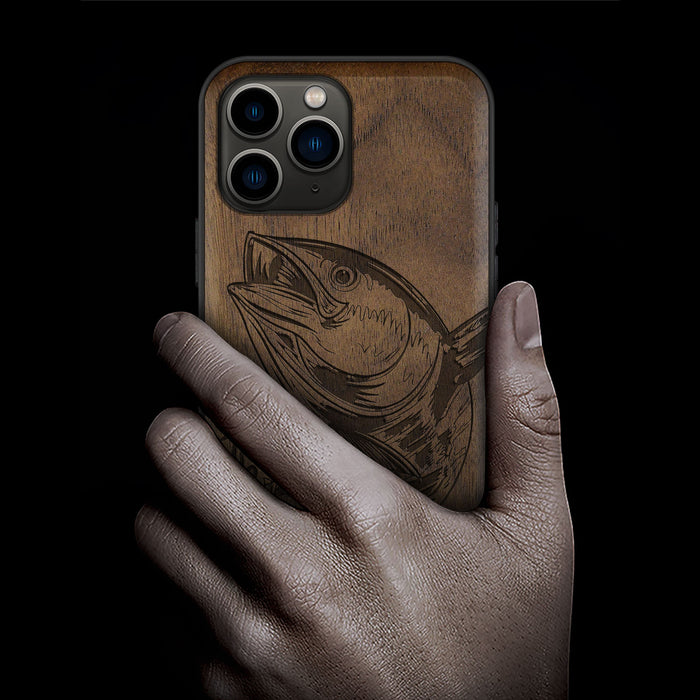 The Tuna's Spectacular Soar, Classic Engraved Wood & TPU Case - Artisanal Cover for Apple iPhone