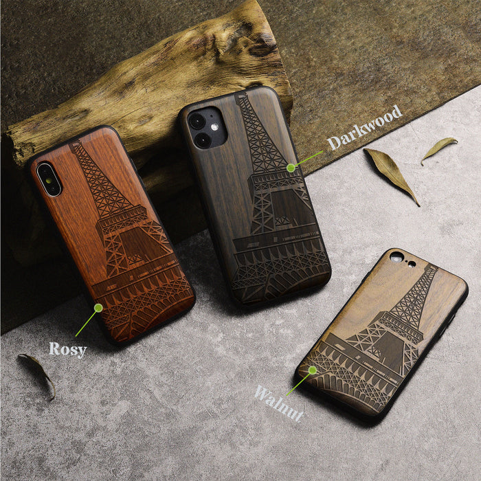 The Eiffel Tower in Geometric Splendour, Classic Engraved Wood & TPU Case - Artisanal Cover for Apple iPhone