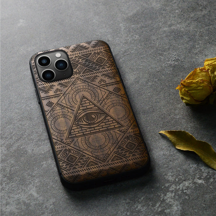 The Tribal Seer, Classic Engraved Wood & TPU Case - Artisanal Cover for Apple iPhone