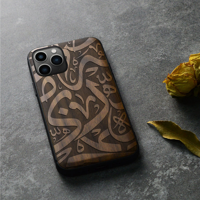 Whispers of Alphabets, Classic Engraved Wood & TPU Case - Artisanal Cover for Apple iPhone