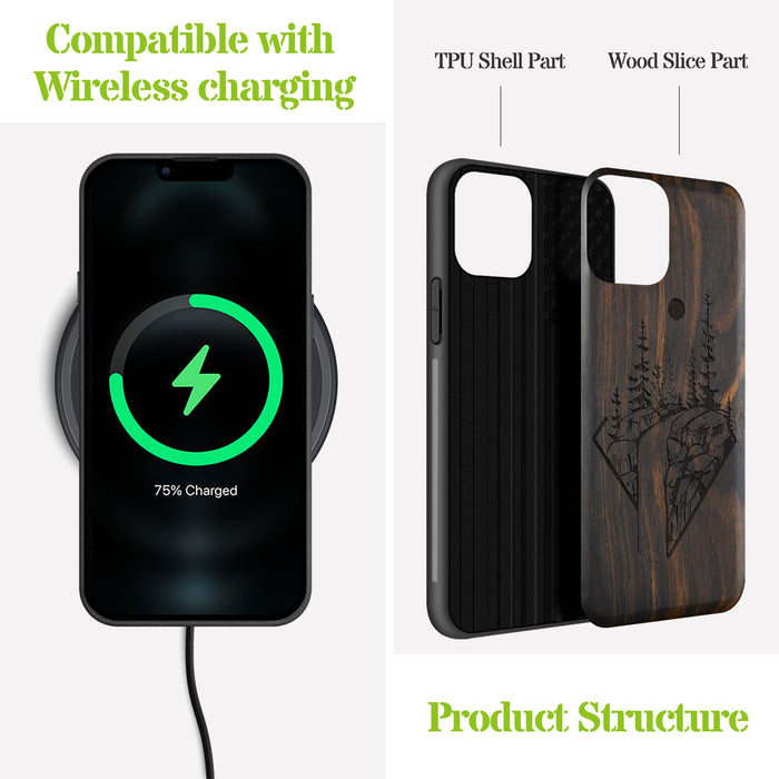 The Floating Forest and Waterfall, Classic Engraved Wood & TPU Case - Artisanal Cover for Apple iPhone