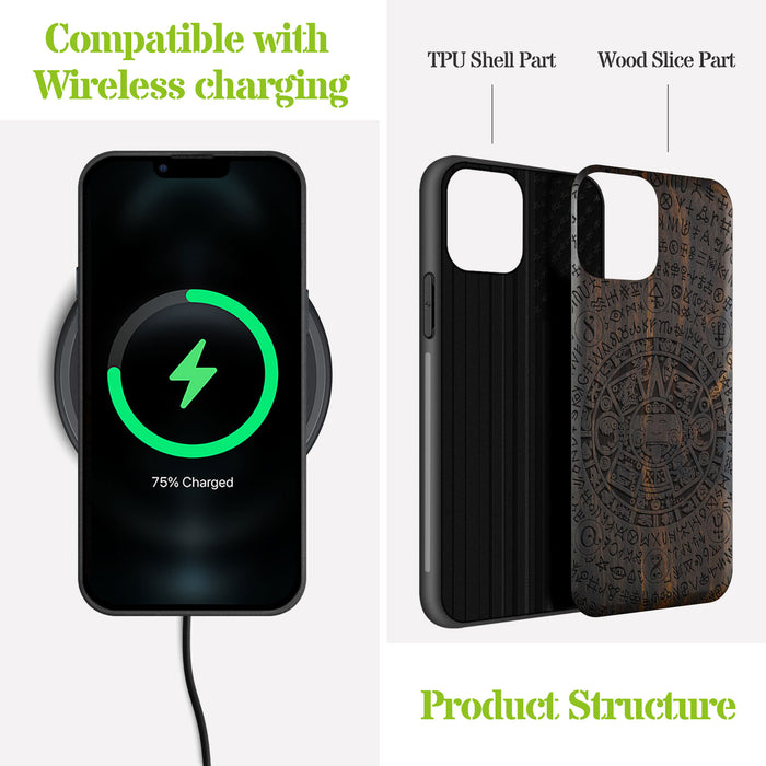 Ancient Wisdom Unveiled, Classic Engraved Wood & TPU Case - Artisanal Cover for Apple iPhone