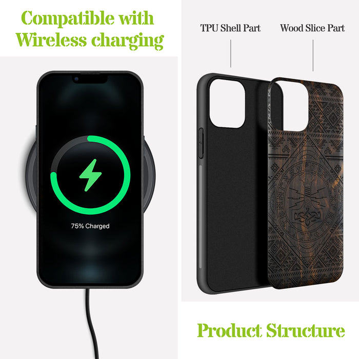 Mjollnir, Classic Engraved Wood & TPU Case - Artisanal Cover for Apple iPhone