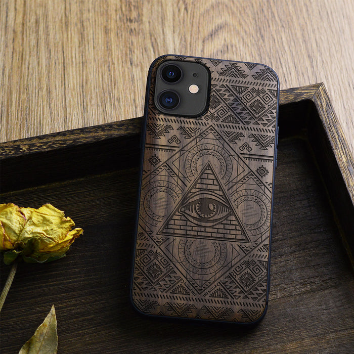 The Tribal Seer, Classic Engraved Wood & TPU Case - Artisanal Cover for Apple iPhone