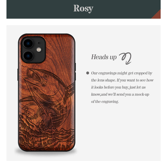 The Tuna's Spectacular Soar, Classic Engraved Wood & TPU Case - Artisanal Cover for Apple iPhone