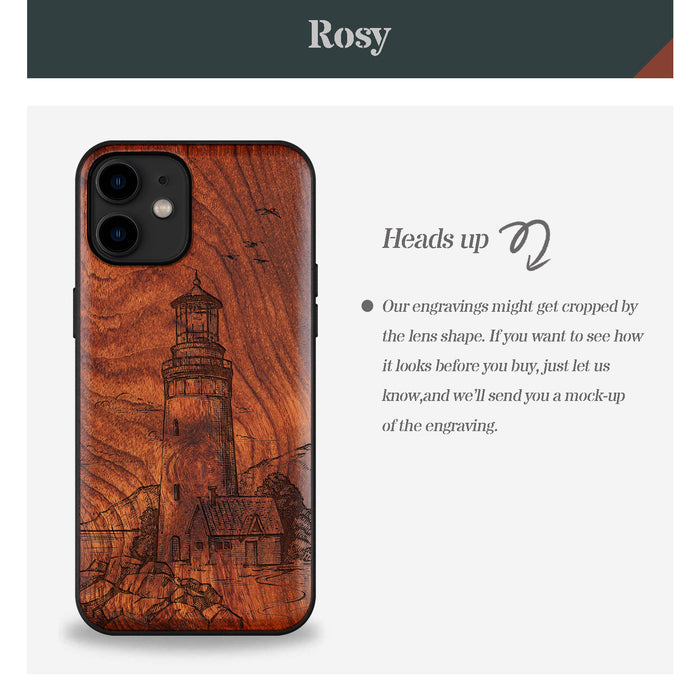 The Lighthouse, Classic Engraved Wood & TPU Case - Artisanal Cover for Apple iPhone