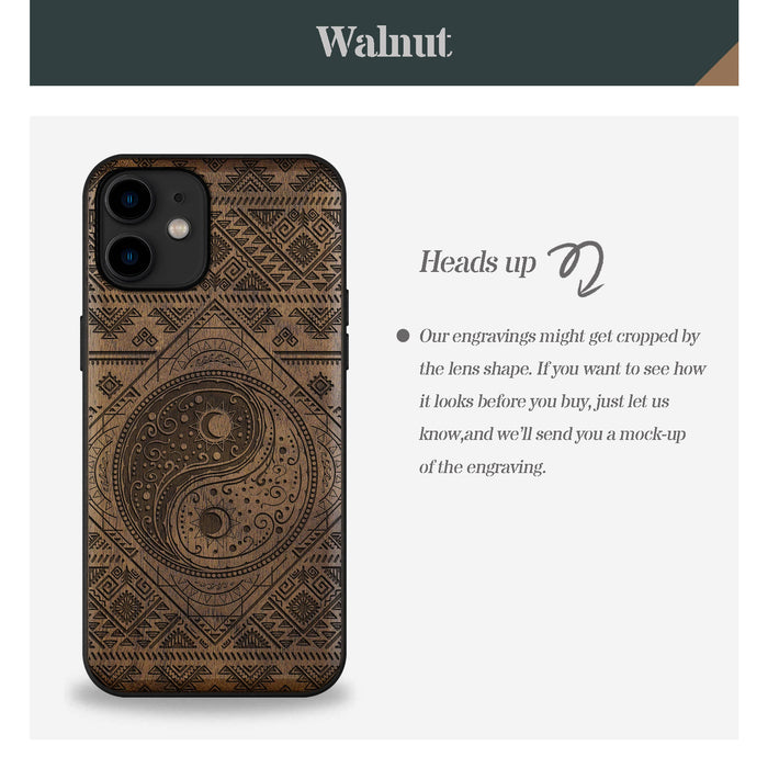 The Yin Yang Sun and Moon, Classic Engraved Wood & TPU Case - Artisanal Cover for Apple iPhone