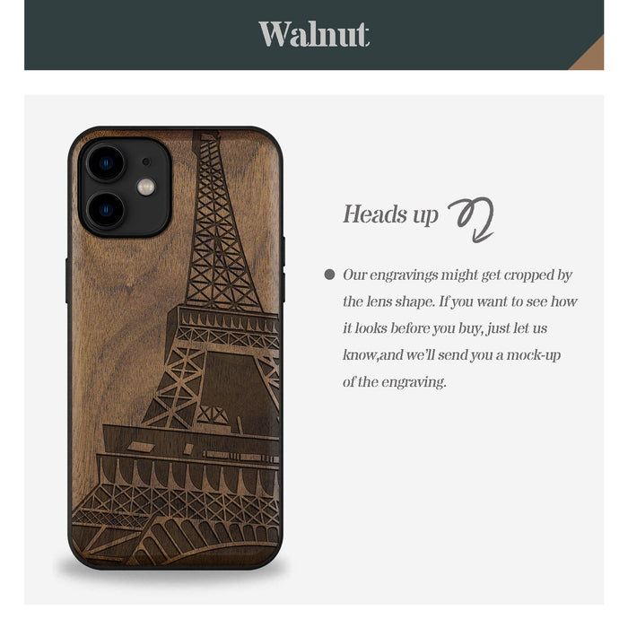 The Eiffel Tower in Geometric Splendour, Classic Engraved Wood & TPU Case - Artisanal Cover for Apple iPhone