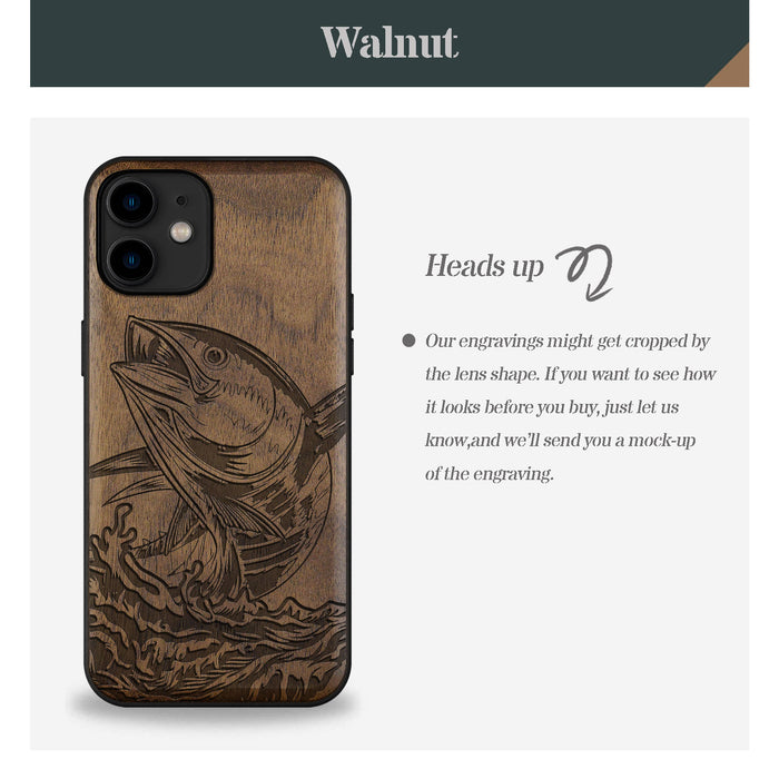 The Tuna's Spectacular Soar, Classic Engraved Wood & TPU Case - Artisanal Cover for Apple iPhone