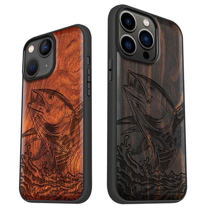 The Tuna's Spectacular Soar, Classic Engraved Wood & TPU Case - Artisanal Cover for Apple iPhone