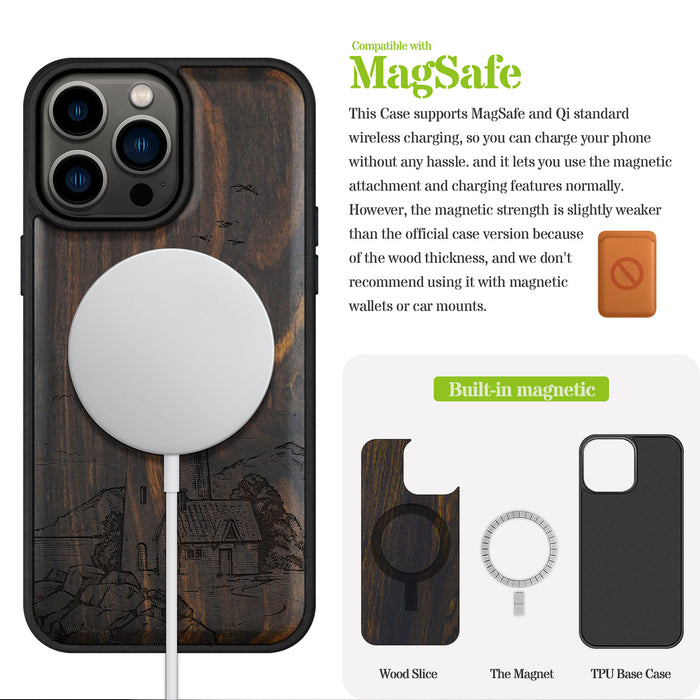 The Lighthouse, Classic Engraved Wood & TPU Case - Artisanal Cover for Apple iPhone